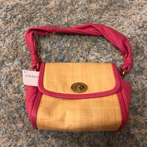 PAR STRAW TOP HAND COACH BAG